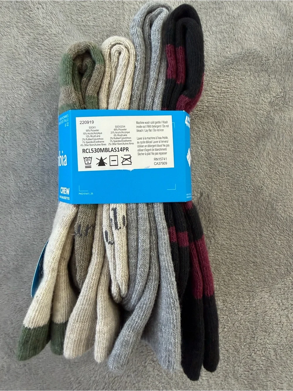 (4 Pairs) Columbia Men's Crew Socks - Green and Beige